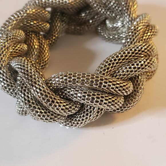 Vintage Silver Tone Metal mesh braided unisex Bracelet 7.5" around 1.5" - Picture 6 of 8